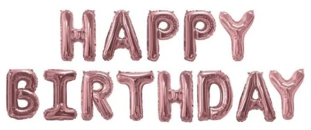 Шар гирлянда "Happy Birthday", Розовое золото
